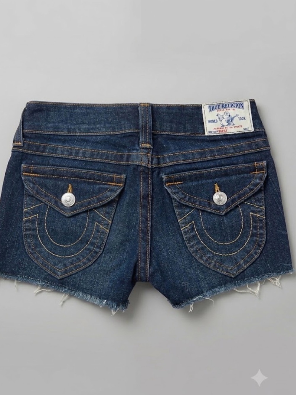 True Religion Becky Low Rise Cutoff Denim Shorts Size 25 Vintage Y2K